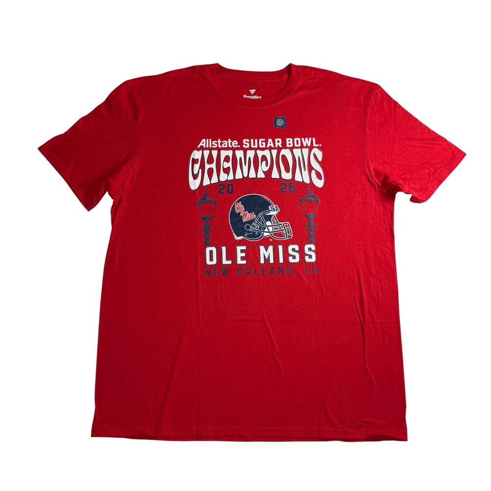 Ole Miss 2026 Allstate Sugar Bowl Champions T Shirt Fanatics XL Red Cotton NEW